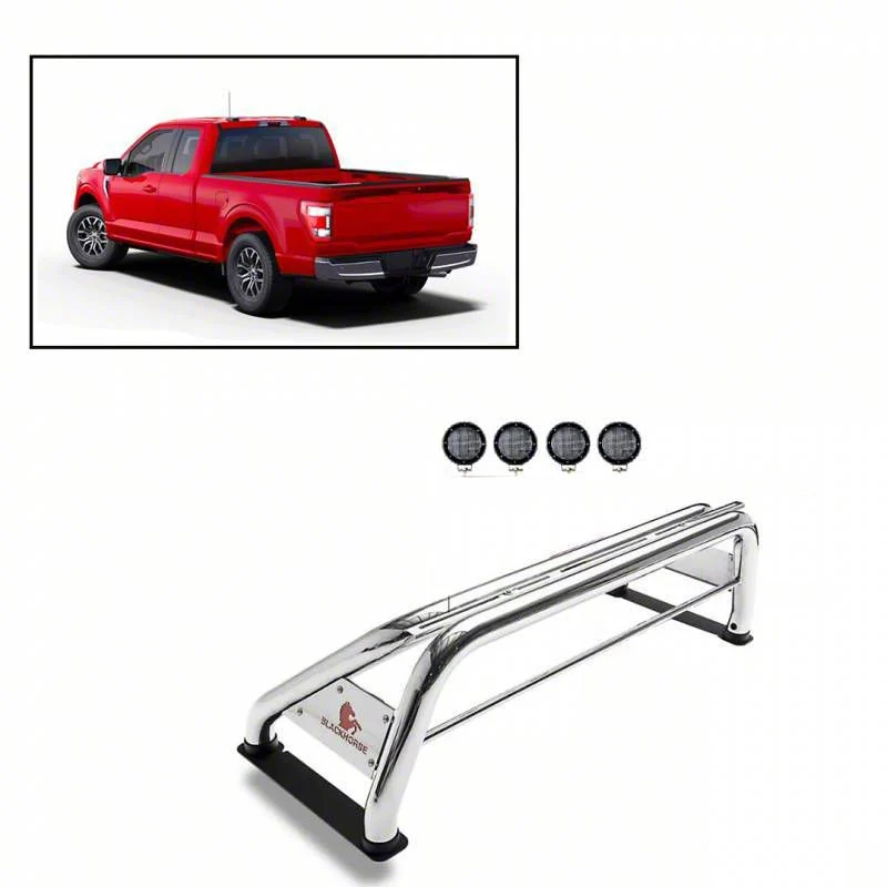 Classic Roll Bar with 5.30-Inch Black Round Flood LED Lights; Stainless Steel (07-26 Silverado 3500 HD)