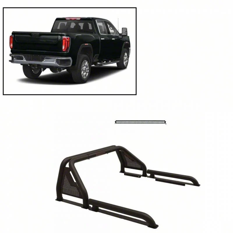 Gladiator Roll Bar with 40-Inch LED Light Bar; Black (07-26 Silverado 3500 HD)