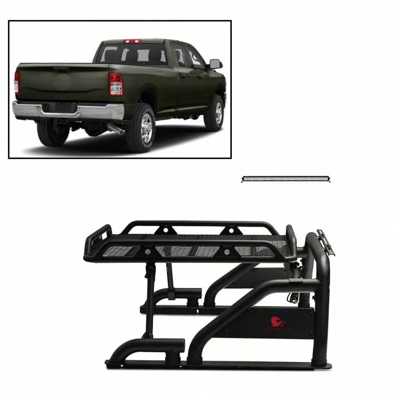 Warrior Roll Bar with 50-Inch LED Light Bar; Black (07-26 Silverado 3500 HD)