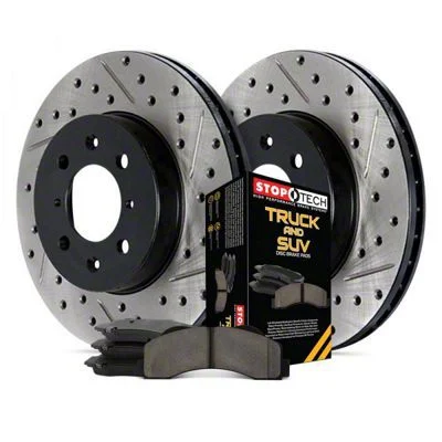 StopTech Truck Axle Slotted and Drilled 6-Lug Brake Rotor and Pad Kit; Front (05-06 Sierra 1500 w/ Rear Drum Brakes; 07-18 Sierra 1500)