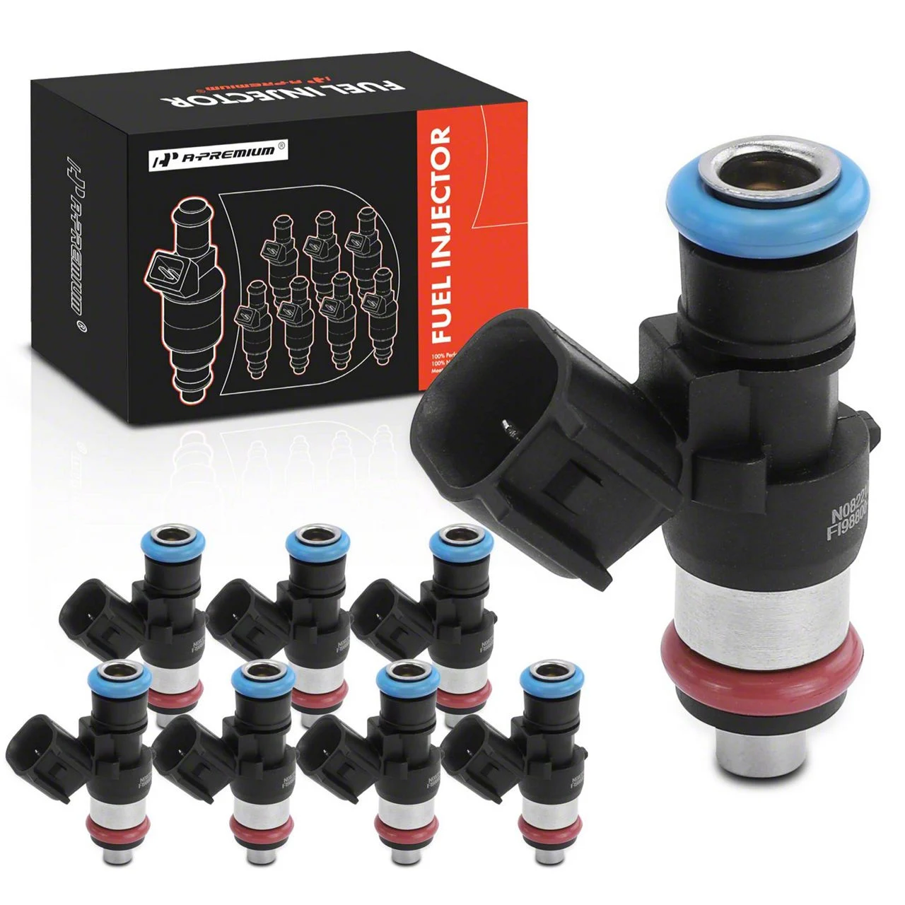 Fuel Injector Kit; Set of 8; Black (10-15 V8 Camaro)