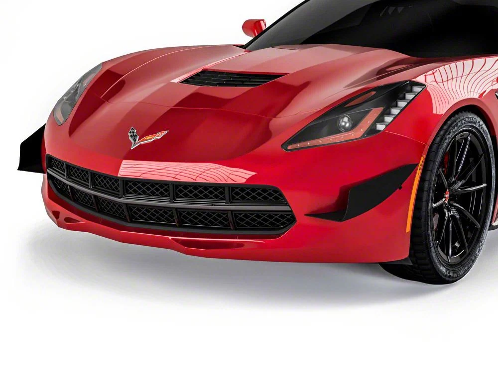 V3R Front Bumper Canards; Satin Black Vinyl (14-19 Corvette C7)