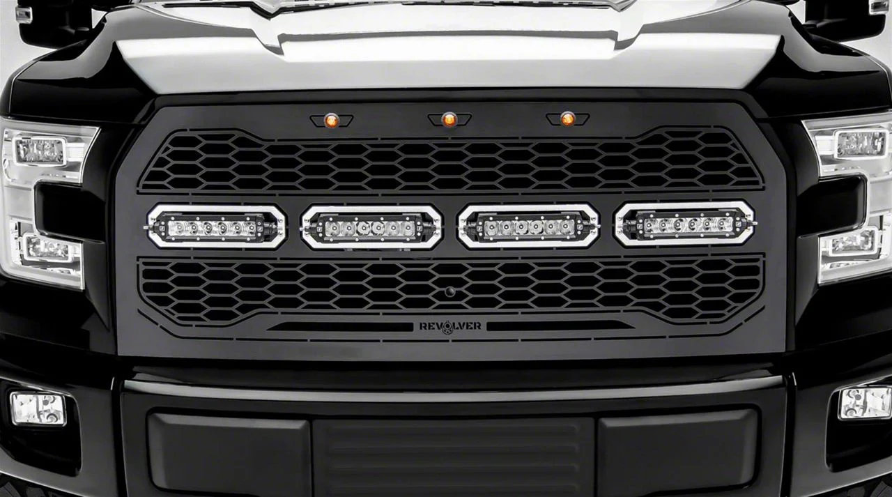 T-REX Grilles Revolver Series Upper Replacement Grille with 6-Inch LED Light Bars; Black (15-17 F-150, Excluding Raptor)
