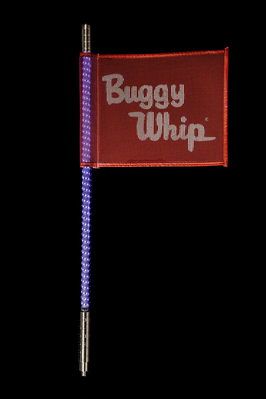 4-Foot Blue LED Whip with 10-Inch x 12-Inch Red Buggy Whip Flag; Threaded Base (Universal; Some Adaptation May Be Required)