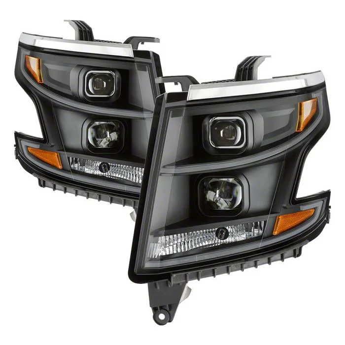 DRL Light Bar Projector Headlights; Black Housing; Clear Lens (15-20 Tahoe w/ Factory Halogen Headlights)