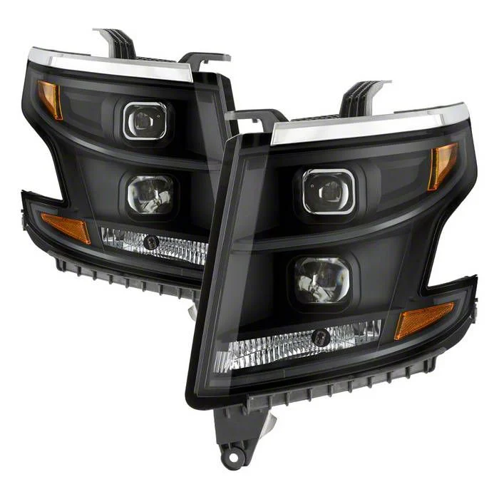 DRL Light Bar Projector Headlights; Black Housing; Smoked Lens (15-20 Tahoe w/ Factory Halogen Headlights)