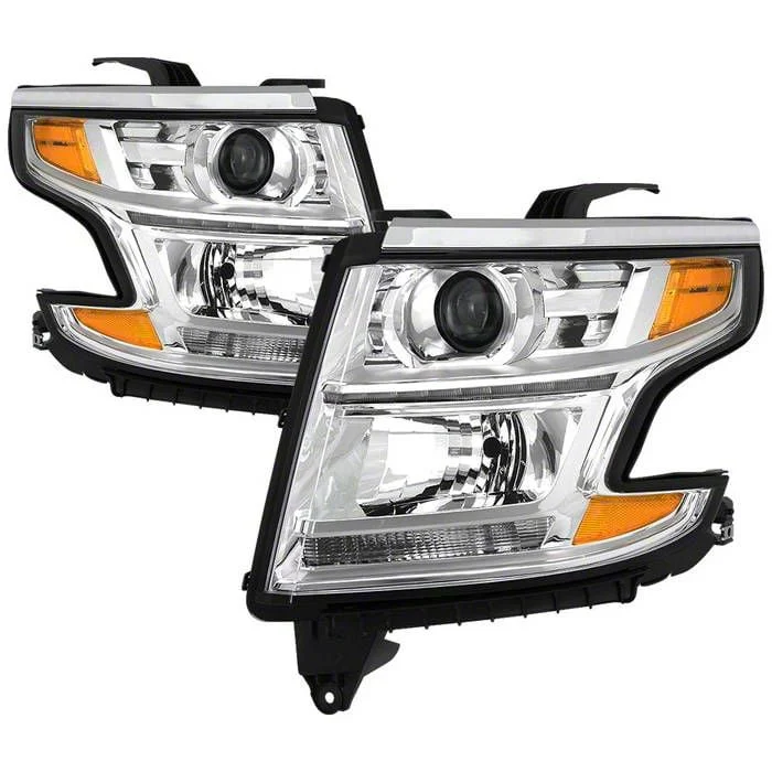 OEM Style Headlights; Chrome Housing; Clear Lens (15-20 Tahoe w/ Factory Halogen Headlights)