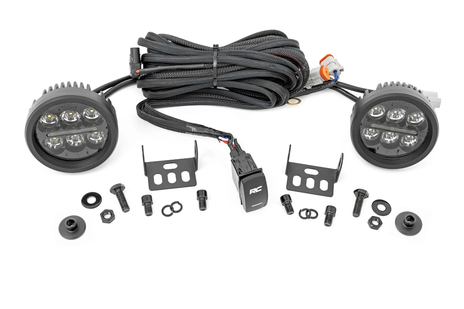 LED Ditch Light Kit - 3.5" Black Round Pair w/Amber DRL, 2021+ Ford Bronco