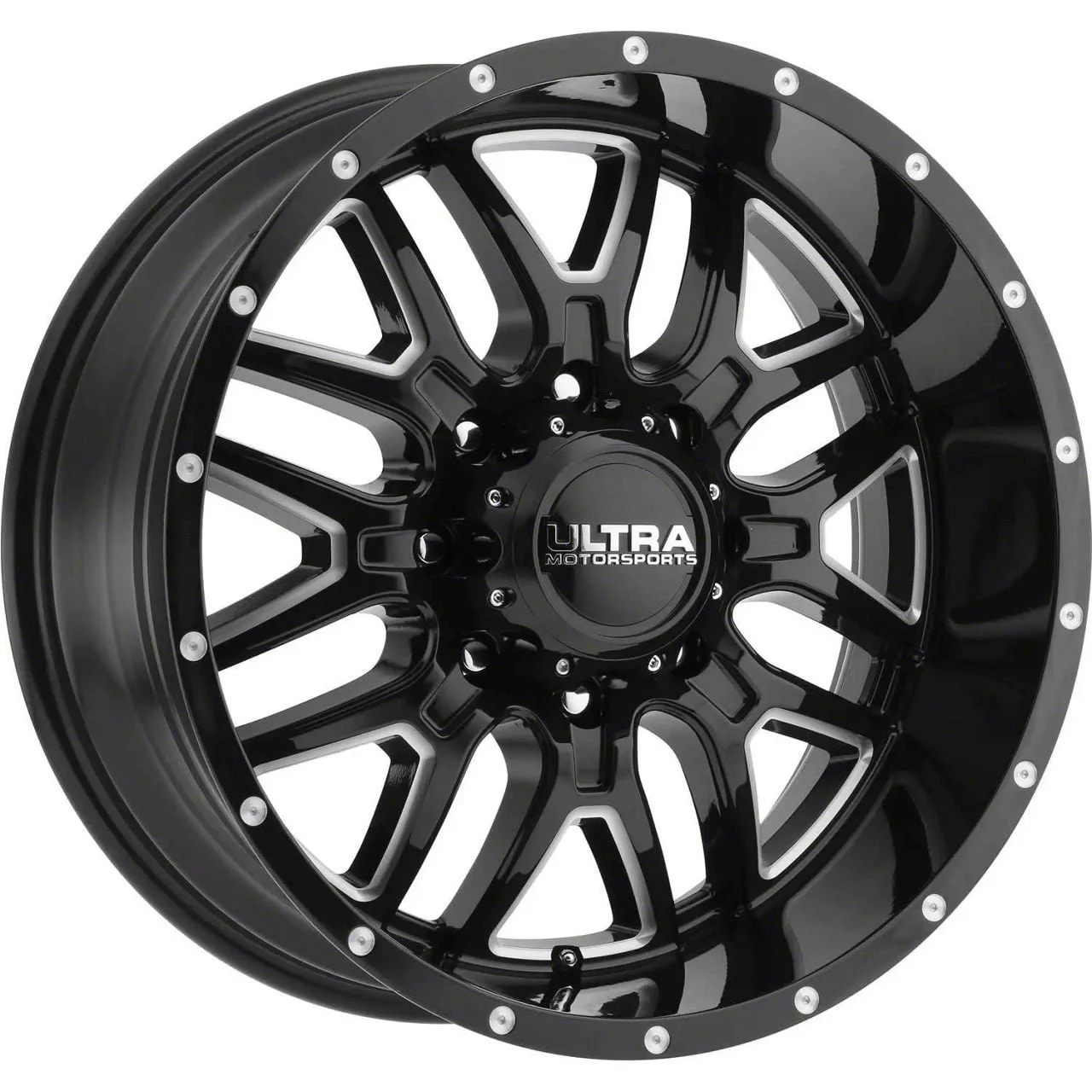Ultra Wheels Hunter Gloss Black Milled 8-Lug Wheel; 17x9; 12mm Offset (06-08 RAM 1500 Mega Cab)