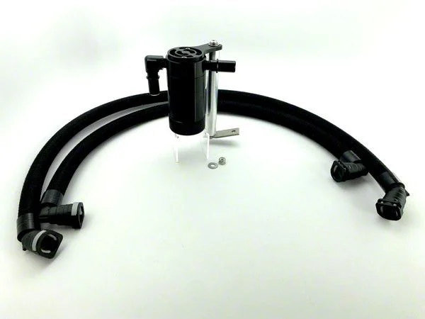 Pro Series Plug N Play Clean Side Oil Catch Can for Stock Intake; Black (15-18 6.2L HEMI Challenger)