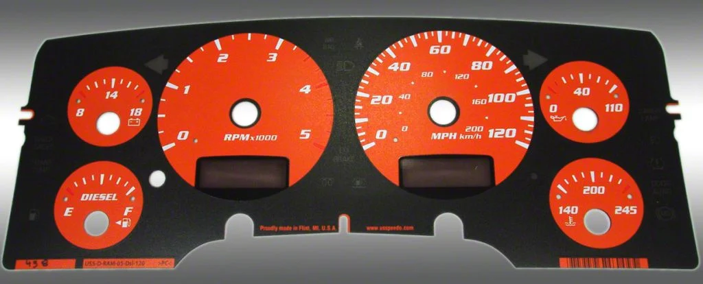 US Speedo Daytona Edition Gauge Face; KMH; Orange (03-05 5.9L RAM 2500)