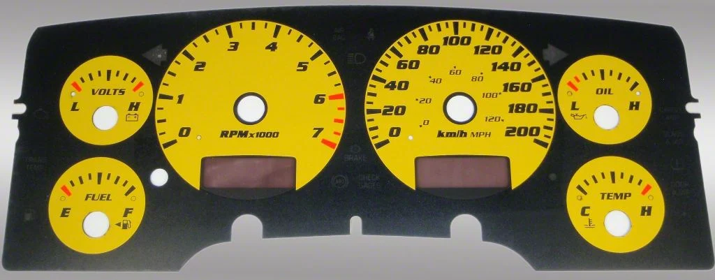 US Speedo Daytona Edition Gauge Face; KMH; Yellow (03-05 RAM 3500, Excluding Diesel)