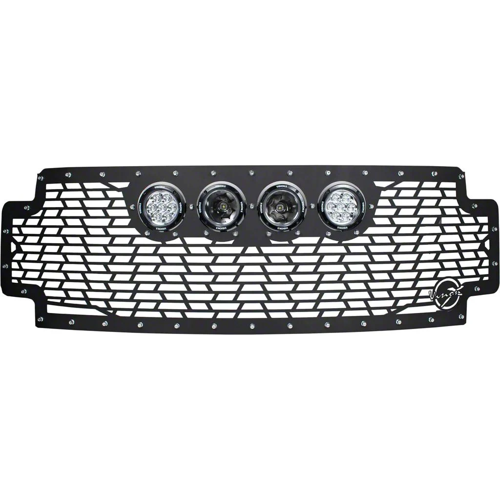 Vision X Upper Replacement Grille with 4.50-Inch CG2 Cannon LED Lights; Satin Black (17-19 F-250 Super Duty)