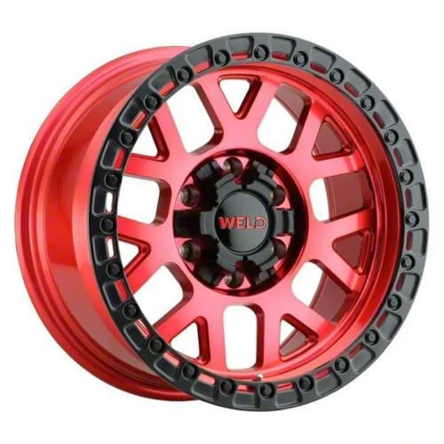 Weld Off-Road Cinch Candy Red with Satin Black Ring 6-Lug Wheel; 17x9; -12mm Offset (07-14 Tahoe)
