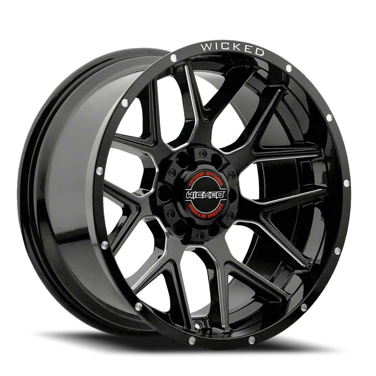 Wicked Offroad W903 Gloss Black Milled 5-Lug Wheel; 22x10; -19mm Offset (02-08 RAM 1500, Excluding Mega Cab)