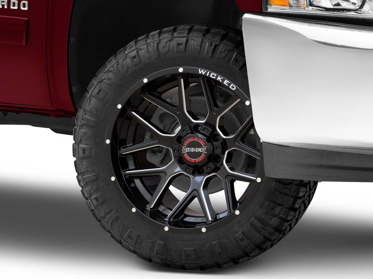 Wicked Offroad W903 Gloss Black Milled 6-Lug Wheel; 20x10; -19mm Offset (07-13 Silverado 1500)