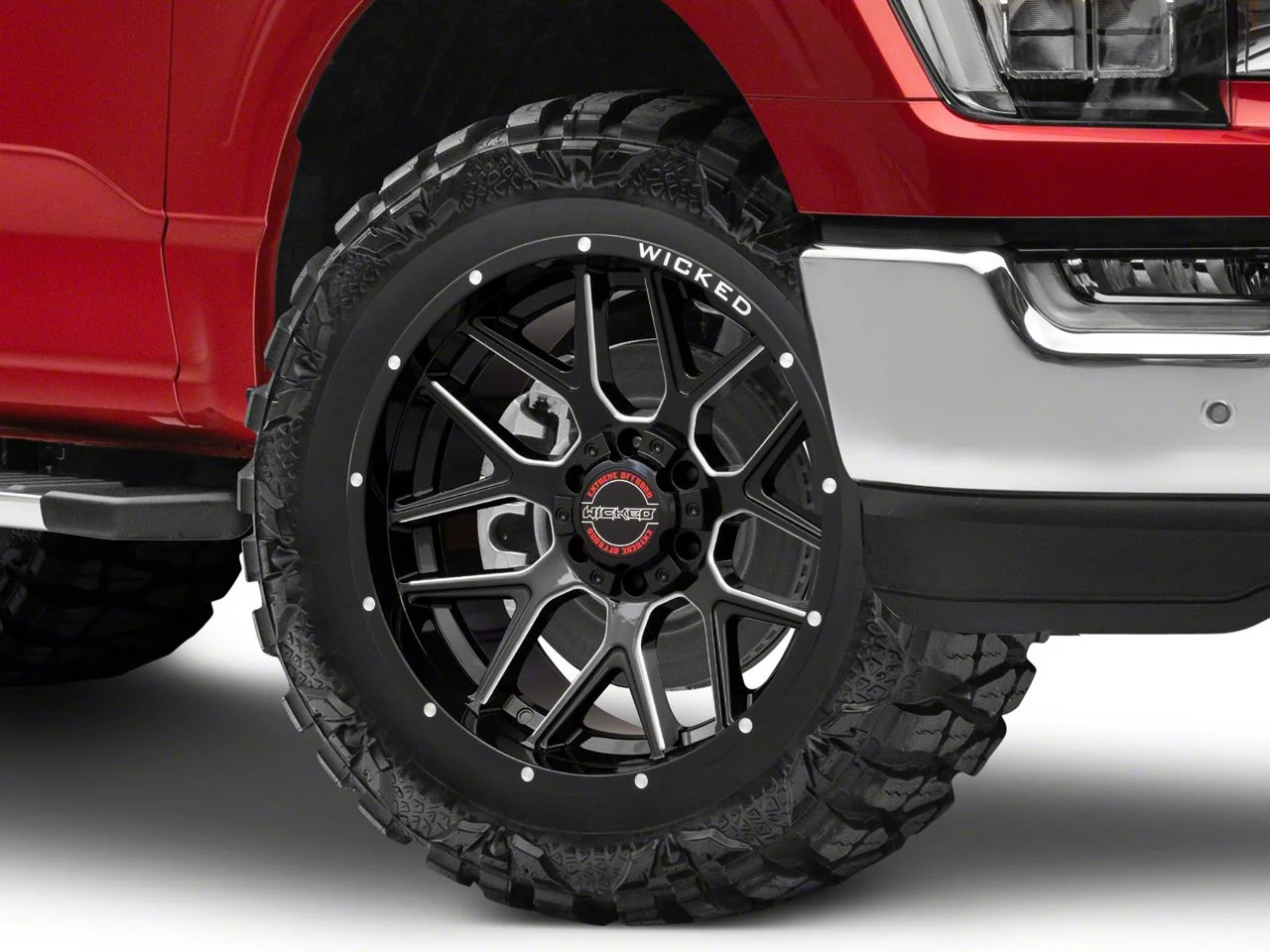 Wicked Offroad W903 Gloss Black Milled 6-Lug Wheel; 20x10; -19mm Offset (21-26 F-150)