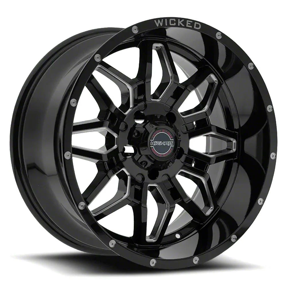 Wicked Offroad W909 Gloss Black Milled 8-Lug Wheel; 20x10; -24mm Offset (17-22 F-350 Super Duty SRW)