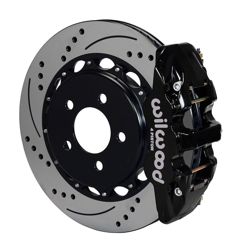 Wilwood AERO4 Rear Big Brake Kit with 14.25-Inch Drilled and Slotted Rotors; Black Calipers (10-19 Camaro)
