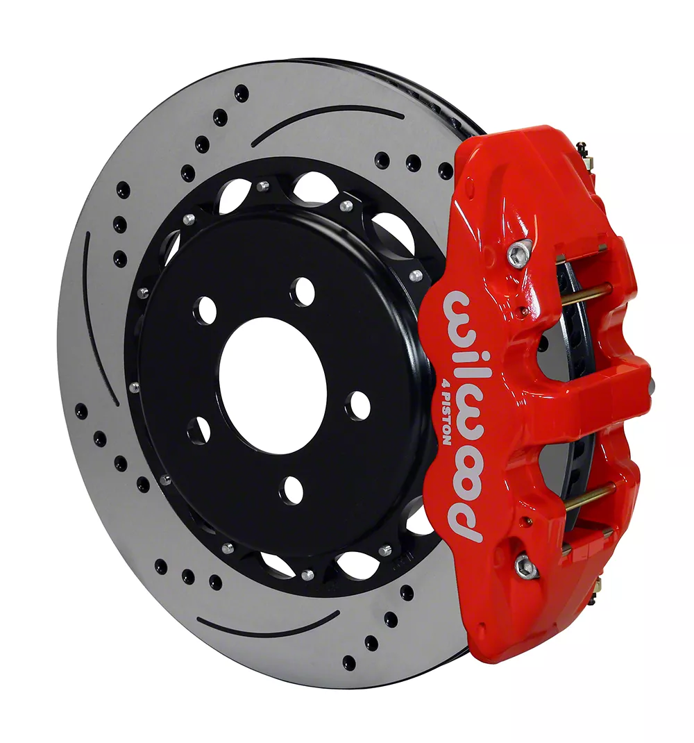Wilwood AERO4 Rear Big Brake Kit with 14.25-Inch Drilled and Slotted Rotors; Red Calipers (10-19 Camaro)