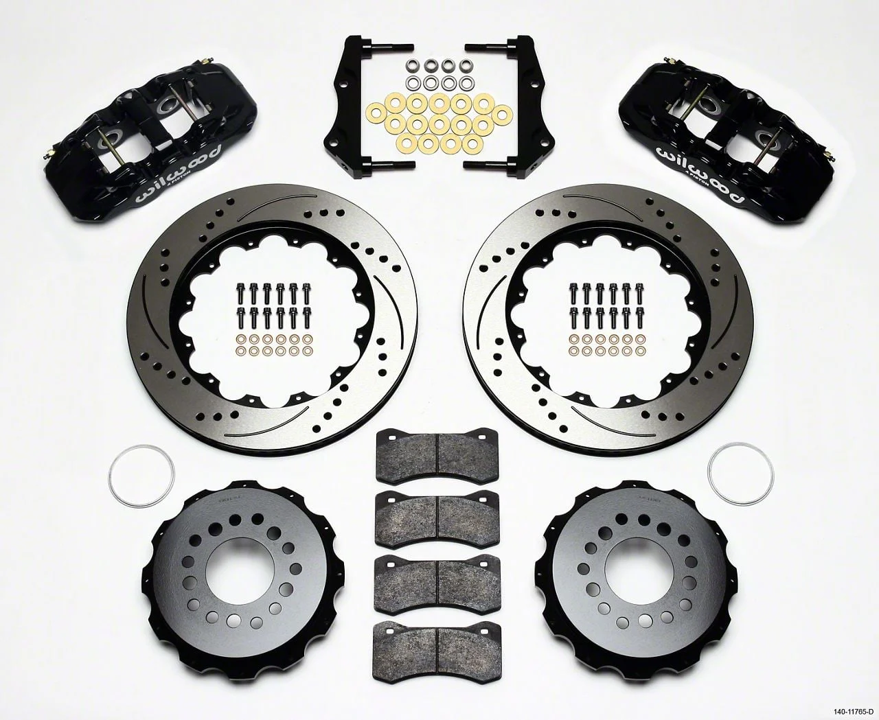 Wilwood AERO4 Rear Big Brake Kit with Drilled and Slotted Rotors; Black Calipers (06-10 Charger, Excluding AWD & SRT8)