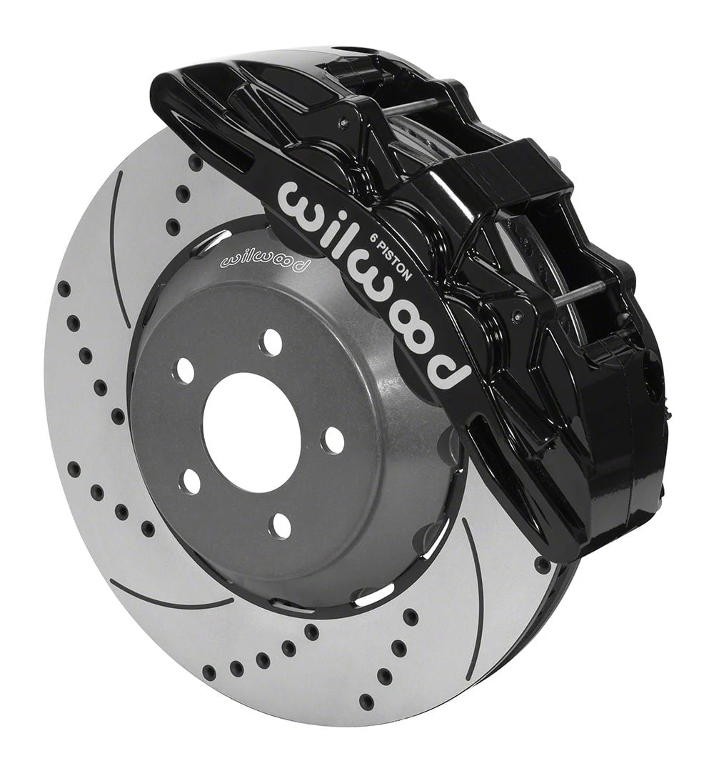 Wilwood SX6R Dynamic Front Big Brake Kit with 14-Inch Drilled and Slotted Rotors; Black Calipers (15-23 Mustang)