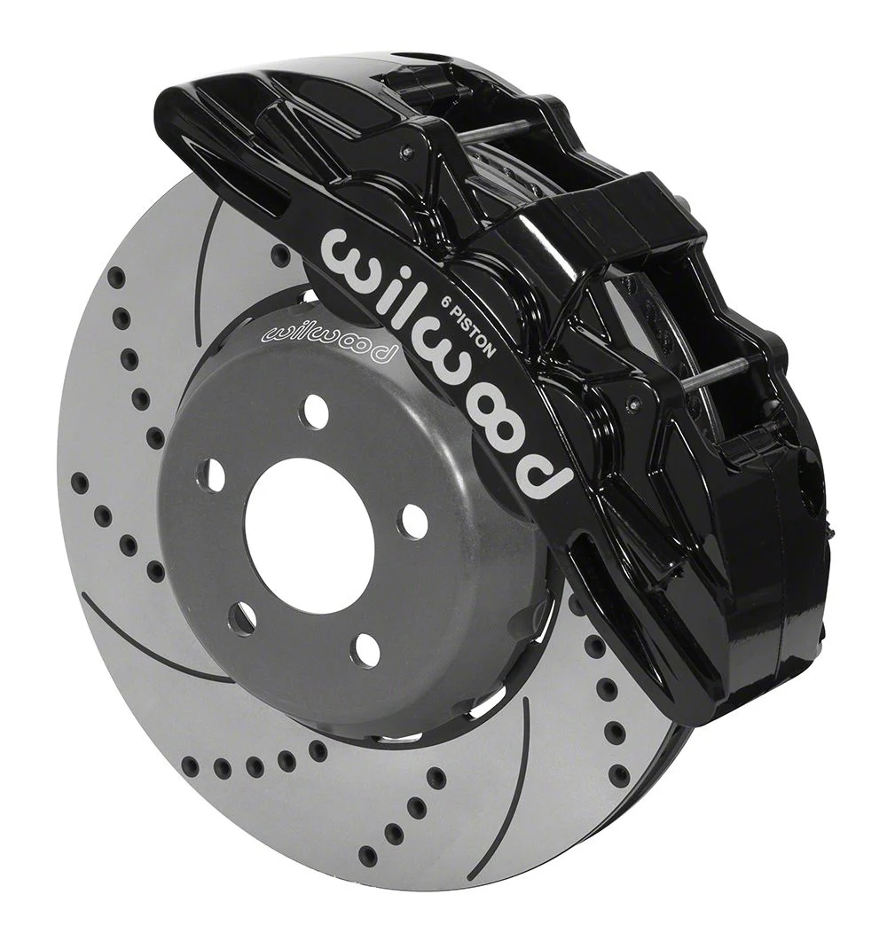 Wilwood SX6R Dynamic Front Big Brake Kit with 15-Inch Drilled and Slotted Rotors; Black Calipers (15-23 Mustang)