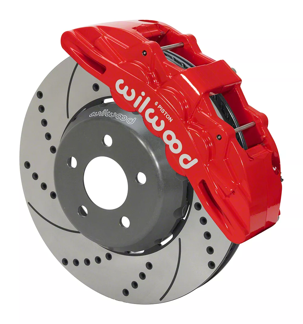 Wilwood SX6R Dynamic Front Big Brake Kit with 15-Inch Drilled and Slotted Rotors; Red Calipers (15-23 Mustang)
