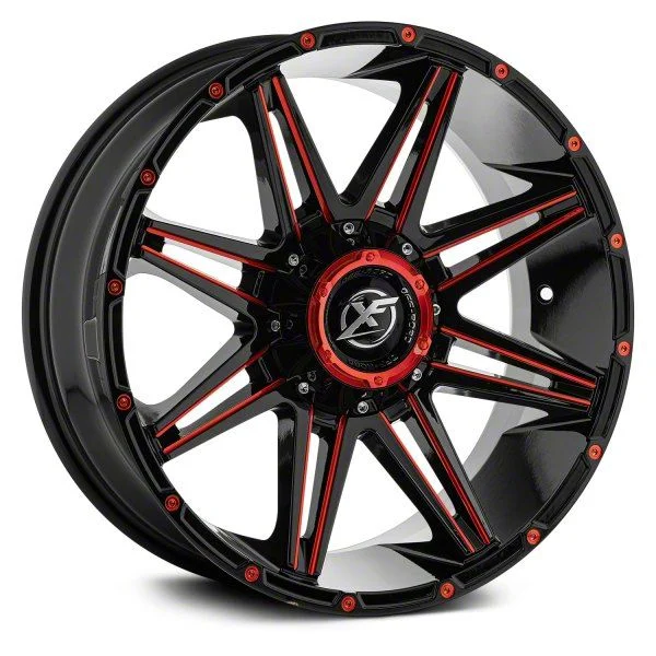 XF Offroad XF-220 Gloss Black Red Milled 8-Lug Wheel; 20x10; -12mm Offset (07-10 Sierra 2500 HD)
