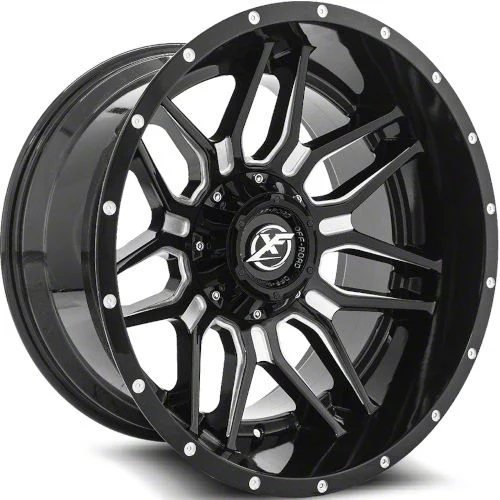 XF Offroad XF-222 Gloss Black Milled 8-Lug Wheel; 20x12; -44mm Offset (07-10 Sierra 2500 HD)