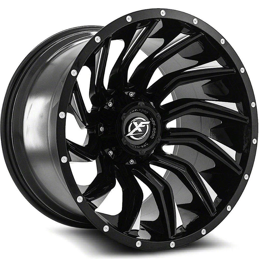 XF Offroad XF-224 Gloss Black Milled 8-Lug Wheel; 20x9; 12mm Offset (07-10 Sierra 3500 HD SRW)