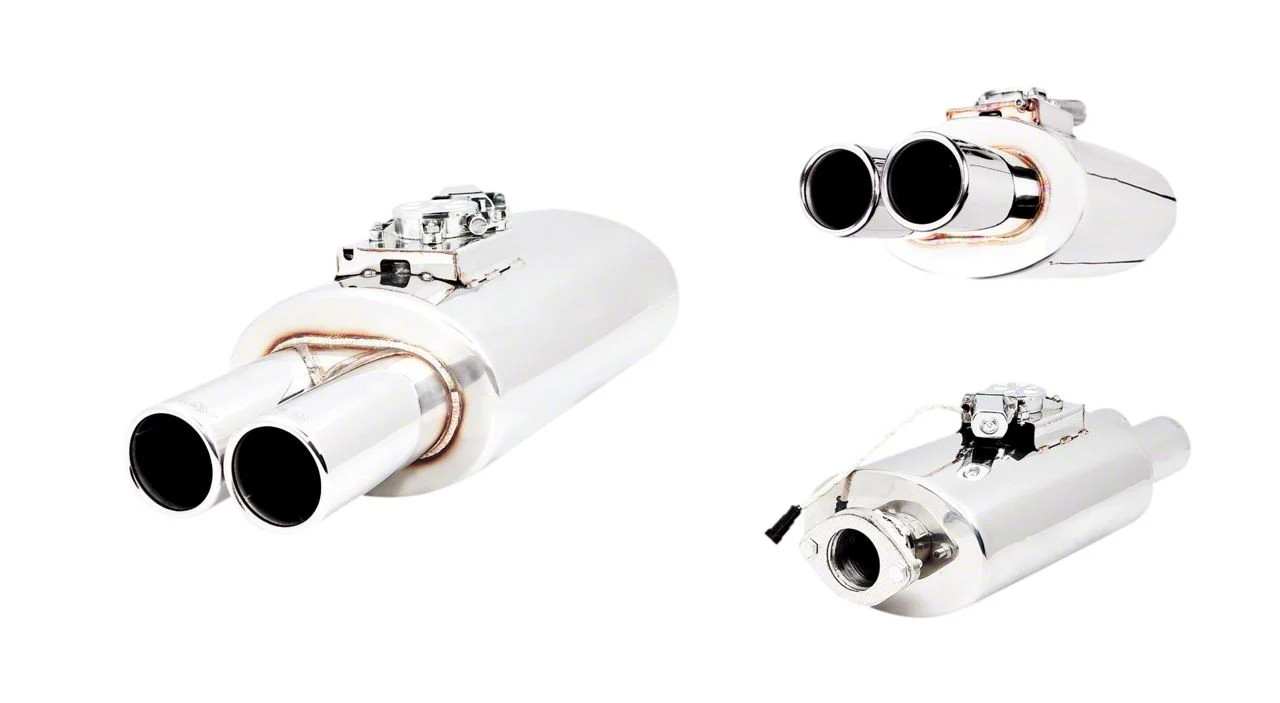 XForce Varex Valved Center/Twin-Out Oval Muffler with 3-Inch Tips; 3-Inch Inlet (Universal; Some Adaptation May Be Required)
